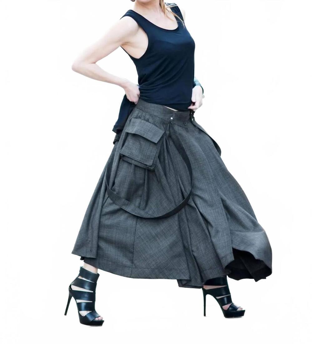 NEW EUG FASHION asymmetrical long skirt in dark grey